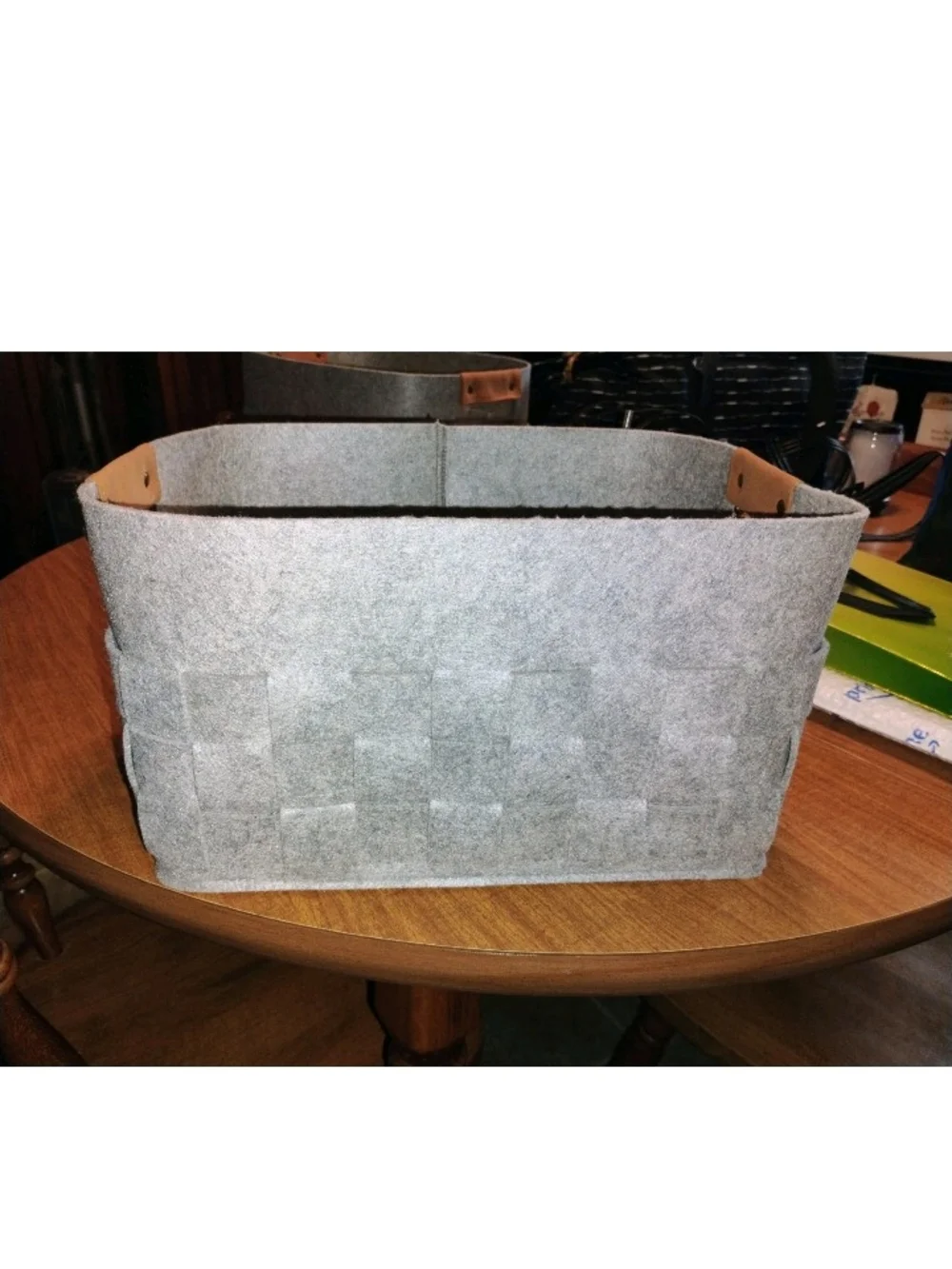 Home Accents Grey Felt Storage Baskets with Brown Handles - Set of 2   Nib